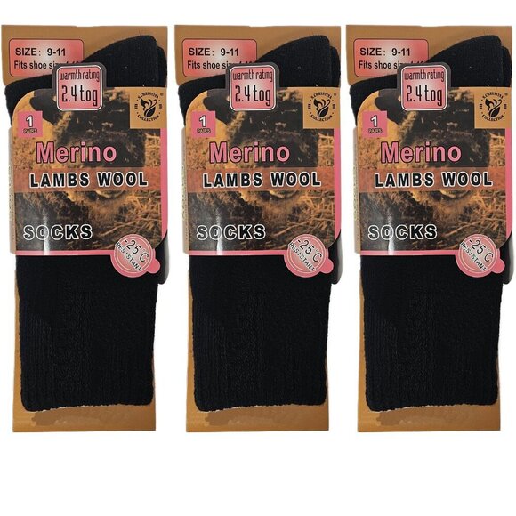 Womens Wool Socks, Merino Lamb Thick Warm Winter Socks, 3-PACK, Black, NWT - Picture 1 of 3